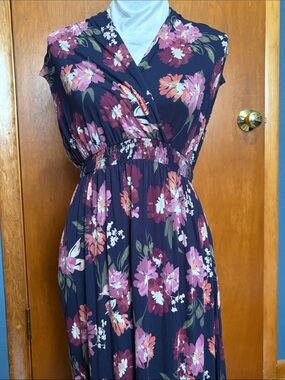 Floral Navy Wrap-Style Women’s Maternity Dress